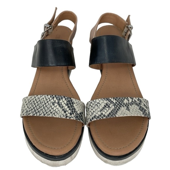 Crevo Sandals Women's 9 Snake Skin Grey Leather Ankle Strap Wedge Cow Hair - Picture 3 of 13